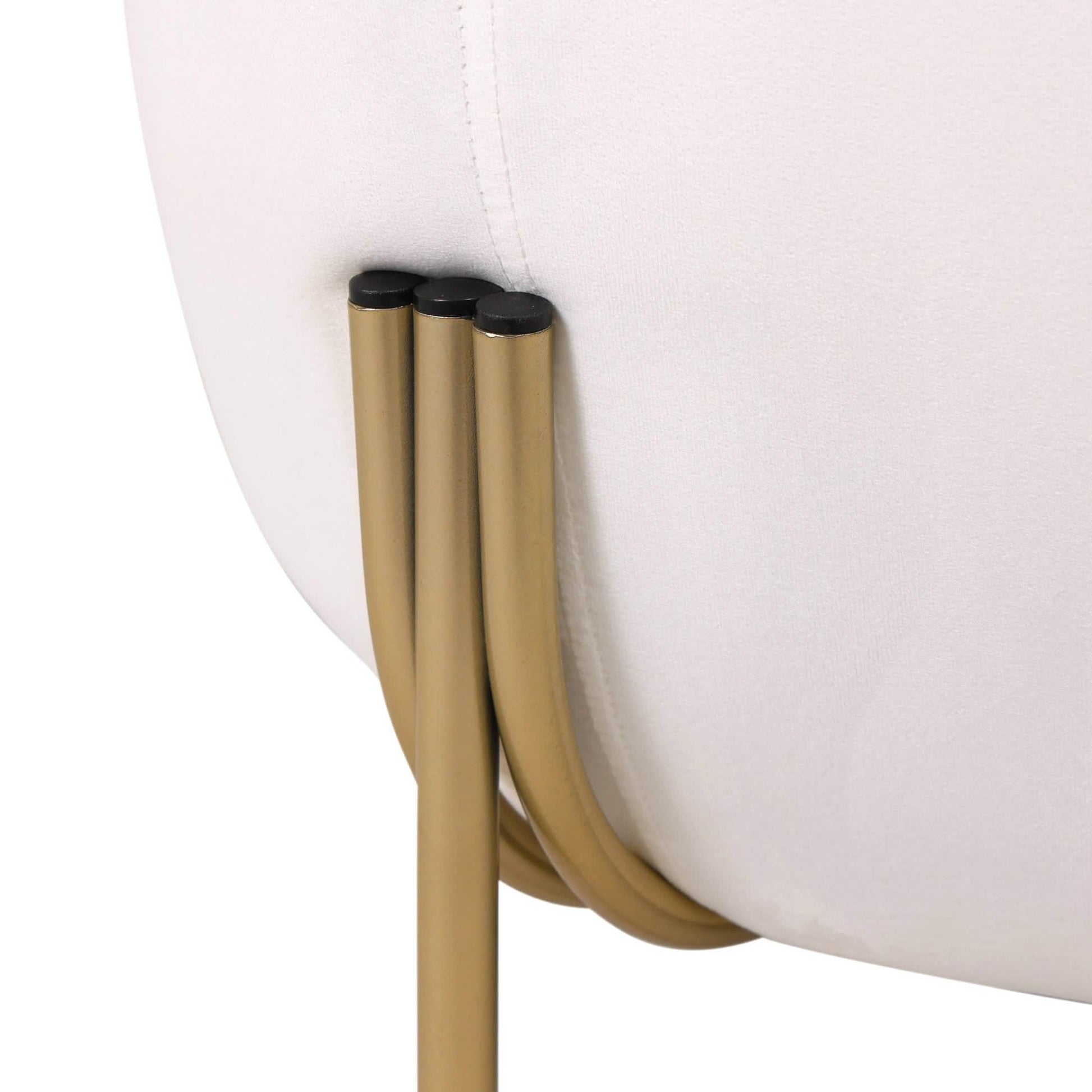 Zuno Modern Three-Seater Velvet Sofa with Gold Iron Legs White Sofa Leisuremod