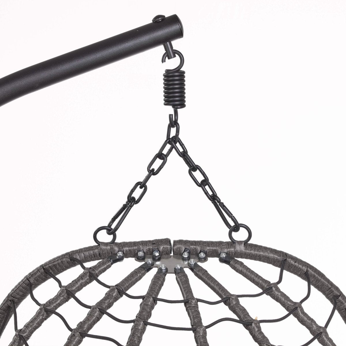 Summit Outdoor Single Person Egg Swing Chair in Grey/Black/Brown Steel Frame With Removable Cushions Charcoal Leisuremod