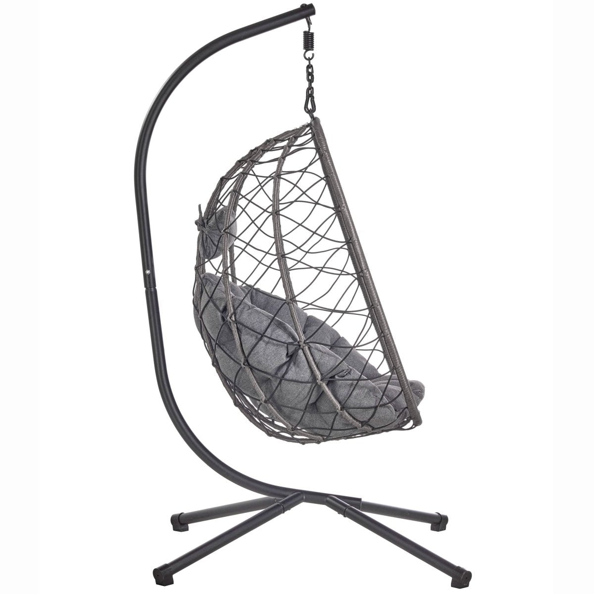 Summit Outdoor Single Person Egg Swing Chair in Grey/Black/Brown Steel Frame With Removable Cushions Charcoal Leisuremod