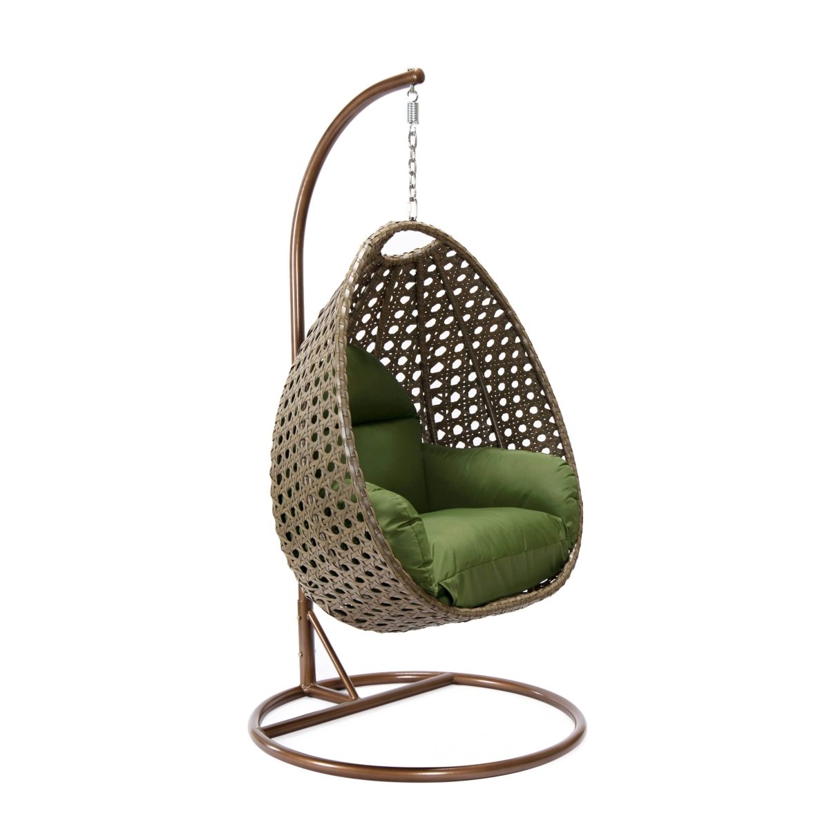 Modern Wicker Hanging Single Seating Egg Swing Chair in Beige/Charcoal/White Frame With Cushions Beige Dark Green swing chair Leisuremod