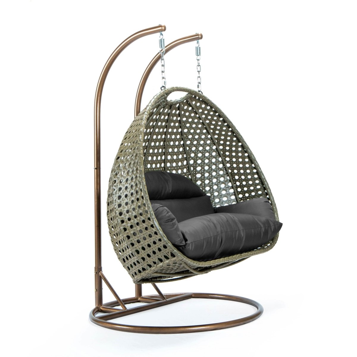 Modern Wicker Hanging Double Seater Egg Swing Chair Beige Dark Grey swing chair Leisuremod