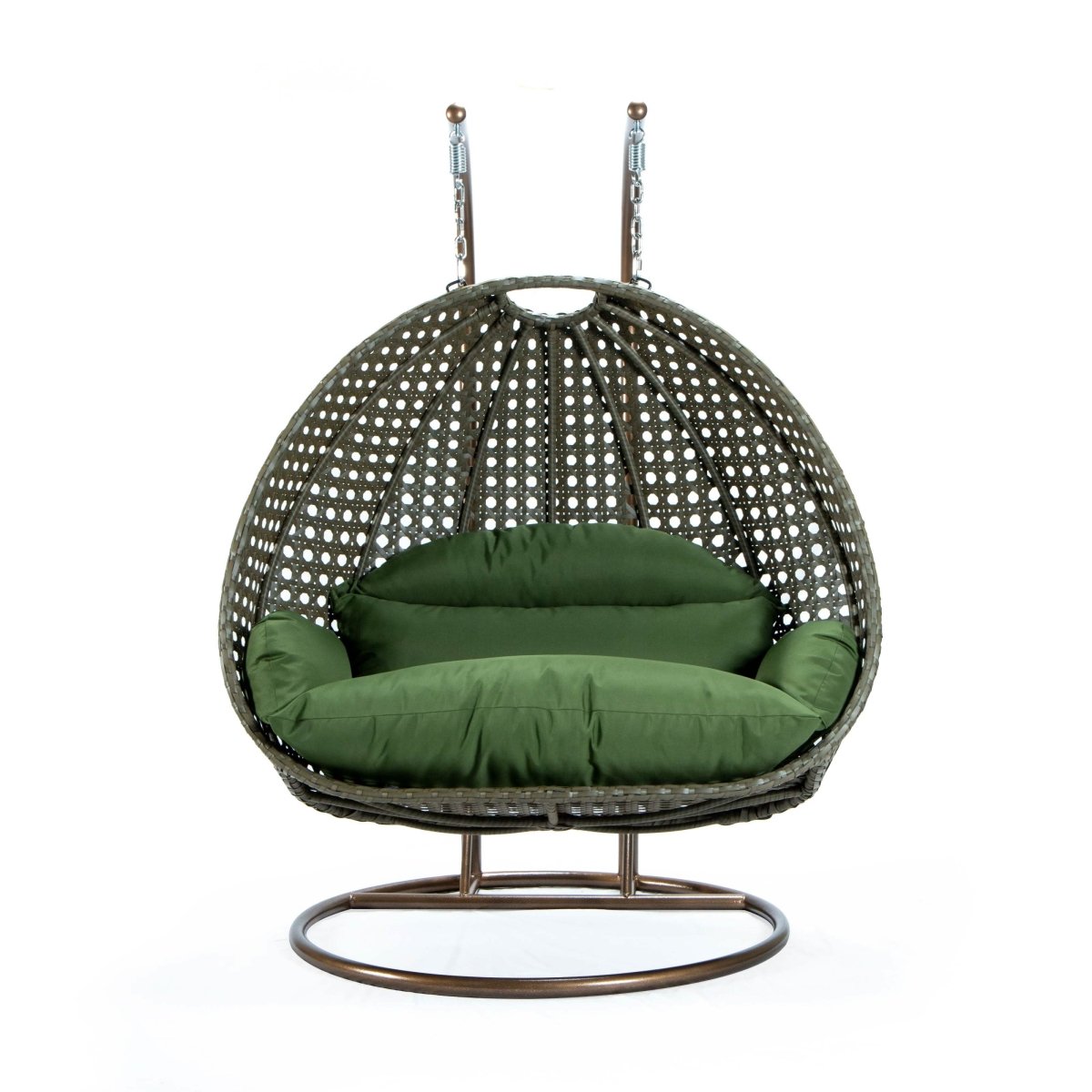 Modern Wicker Hanging Double Seater Egg Swing Chair Beige Dark Green swing chair Leisuremod