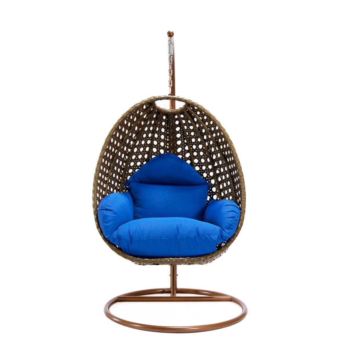 Modern Wicker Hanging Single Seating Egg Swing Chair in Beige/Charcoal/White Frame With Cushions Beige Blue swing chair Leisuremod