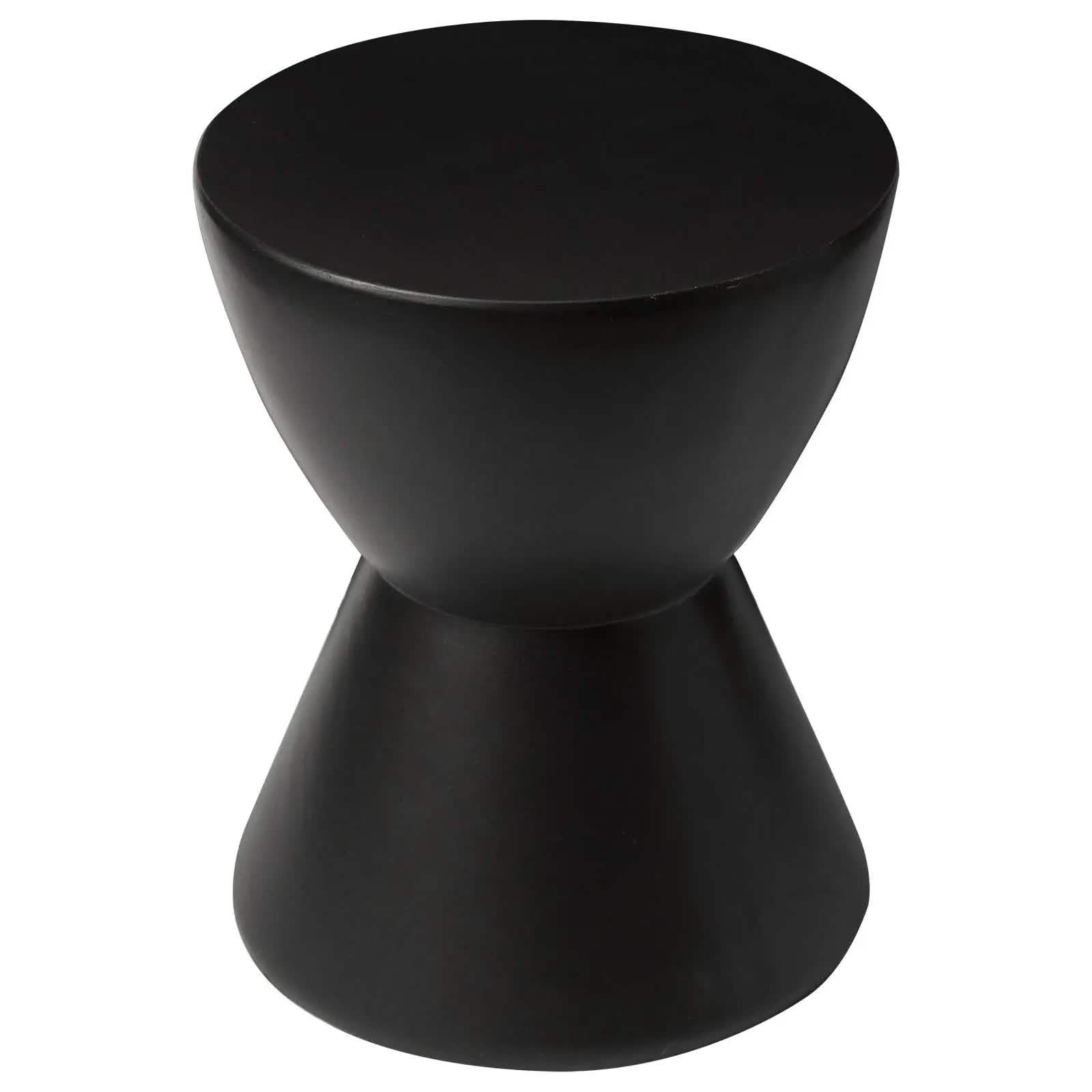 Leisuremod TABLE Black Loft 14" Wide Round Fiberstone Side End Table with Hourglass Design