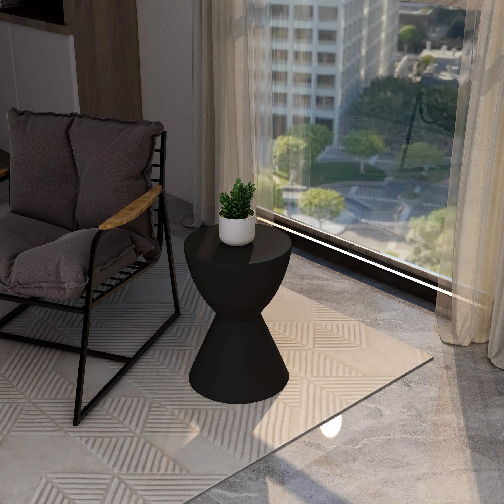 Leisuremod TABLE Loft 14" Wide Round Fiberstone Side End Table with Hourglass Design