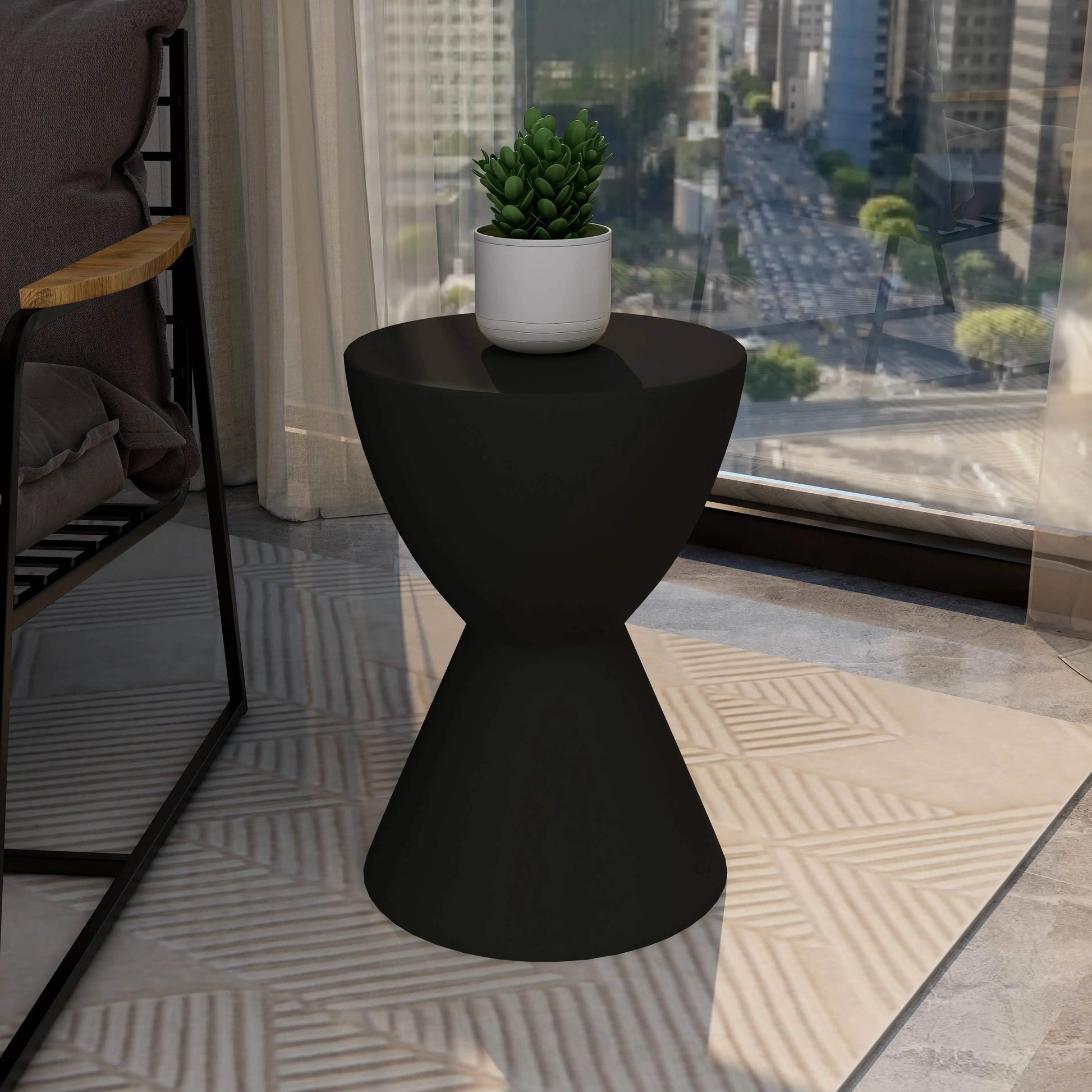 Leisuremod TABLE Loft 14" Wide Round Fiberstone Side End Table with Hourglass Design