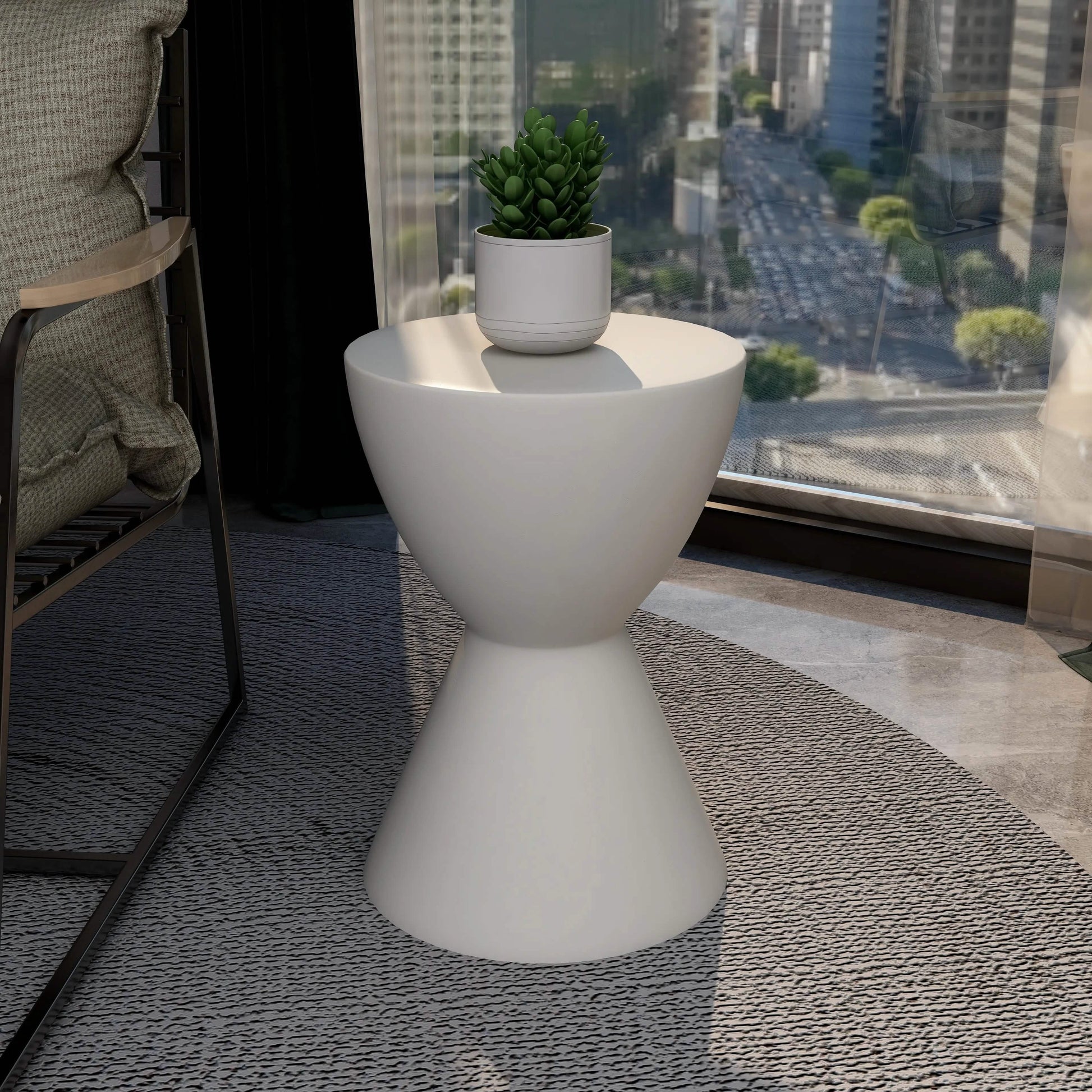 Leisuremod TABLE Loft 14" Wide Round Fiberstone Side End Table with Hourglass Design