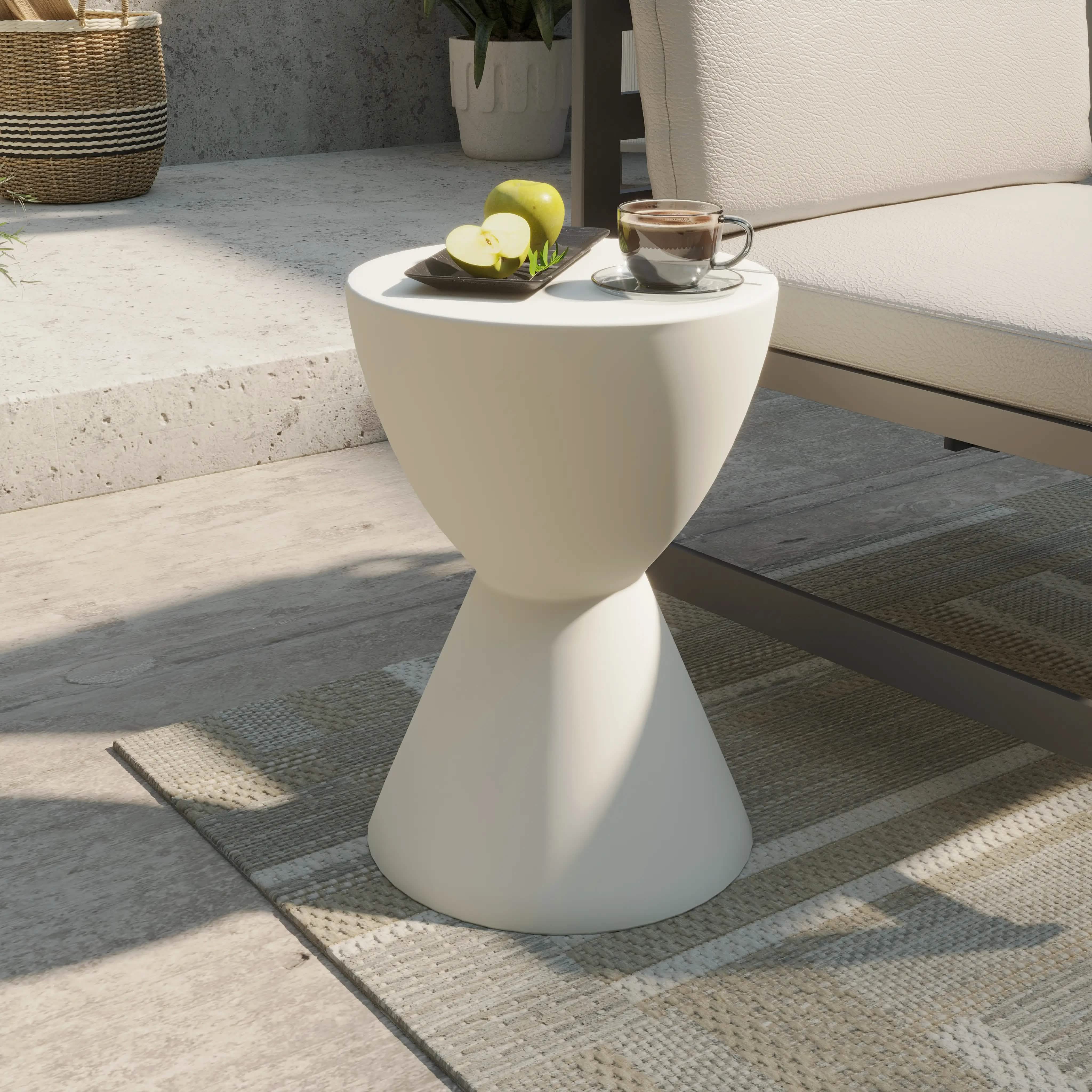 Leisuremod TABLE Loft 14" Wide Round Fiberstone Side End Table with Hourglass Design
