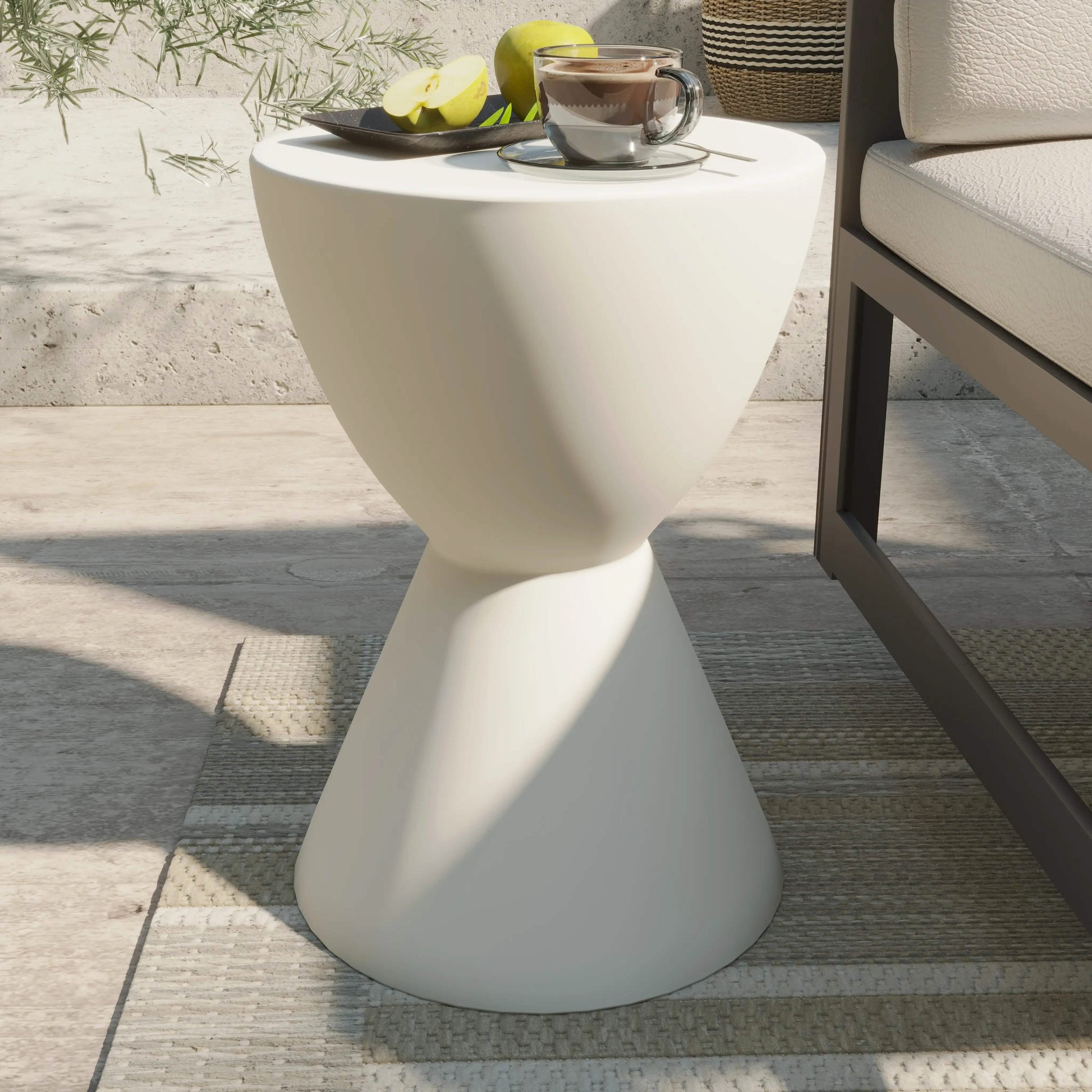 Leisuremod TABLE Loft 14" Wide Round Fiberstone Side End Table with Hourglass Design