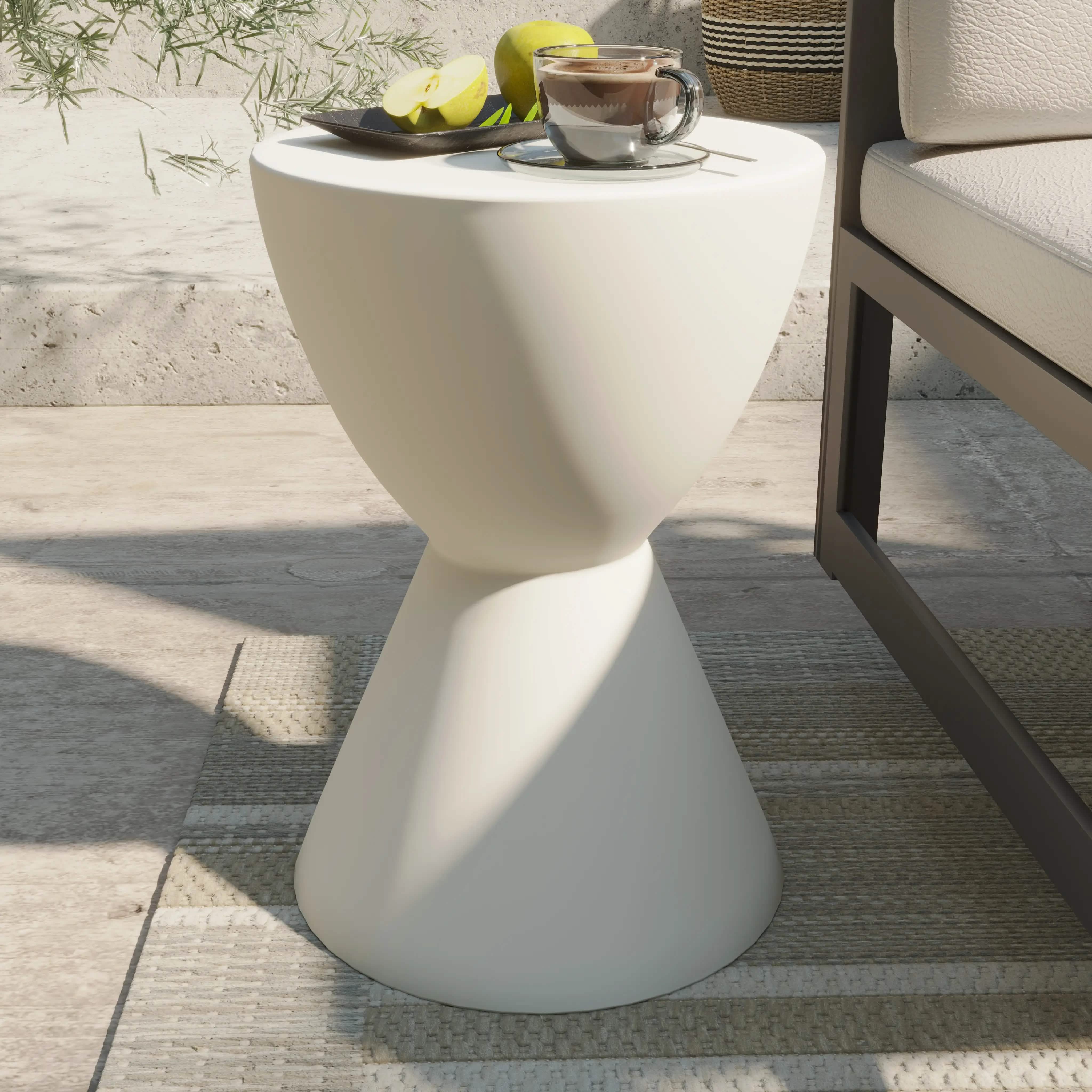 Leisuremod TABLE Loft 14" Wide Round Fiberstone Side End Table with Hourglass Design