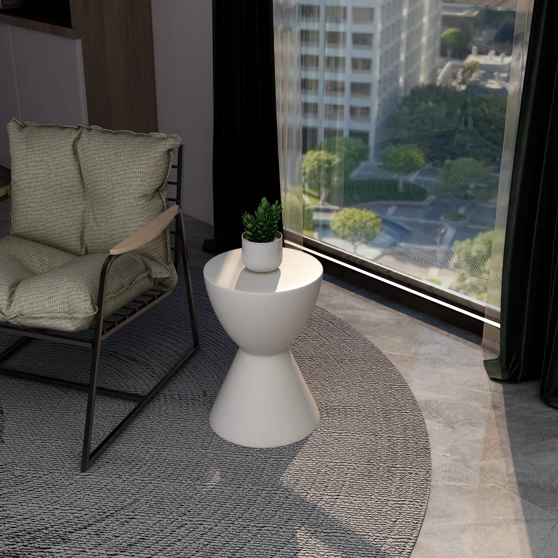 Leisuremod TABLE Loft 14" Wide Round Fiberstone Side End Table with Hourglass Design