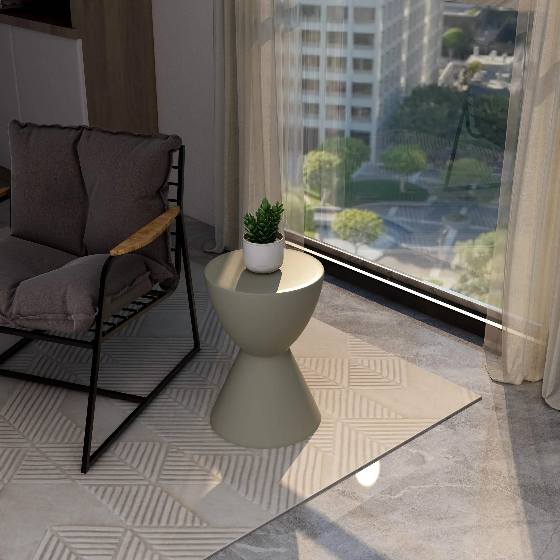 Leisuremod TABLE Loft 14" Wide Round Fiberstone Side End Table with Hourglass Design