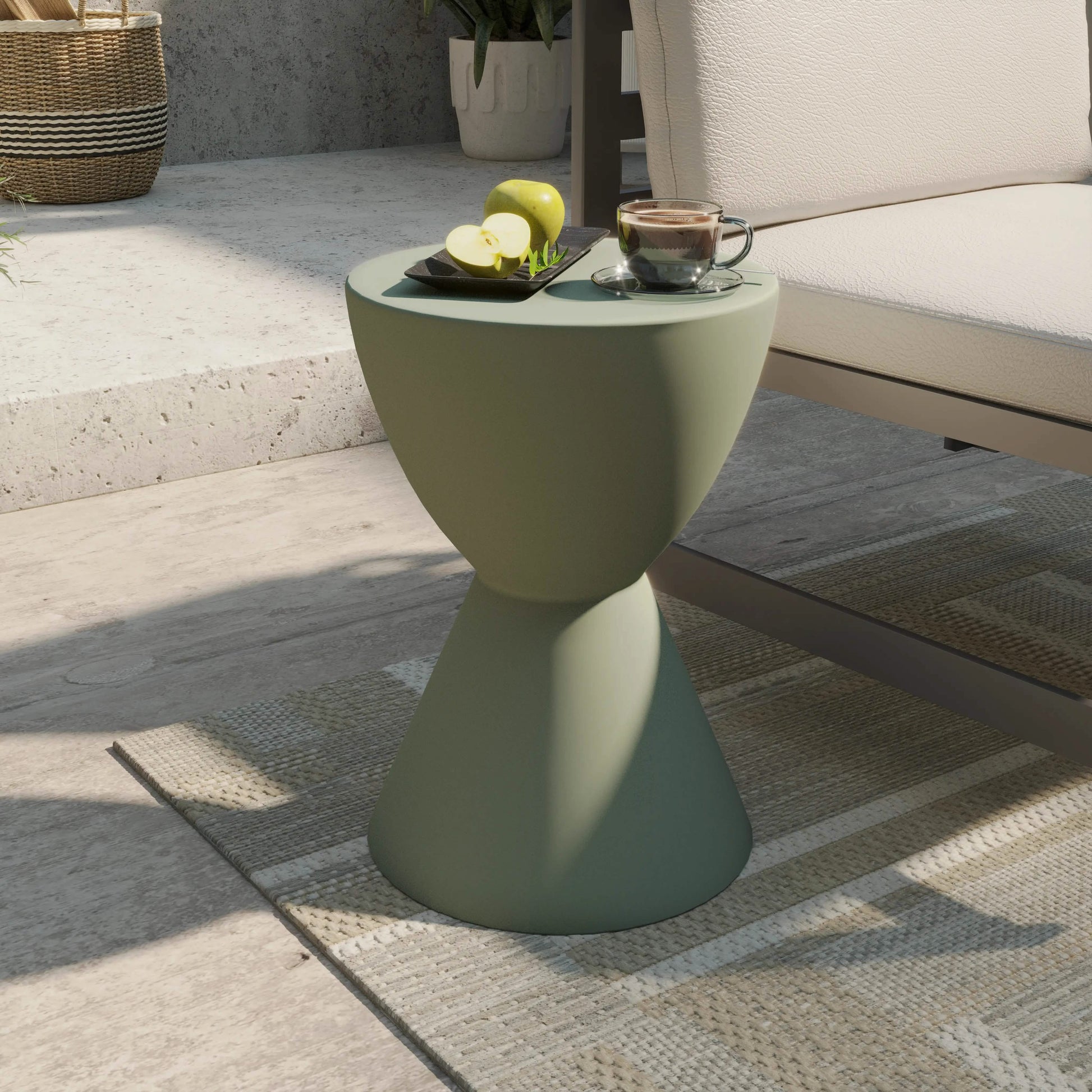 Leisuremod TABLE Loft 14" Wide Round Fiberstone Side End Table with Hourglass Design