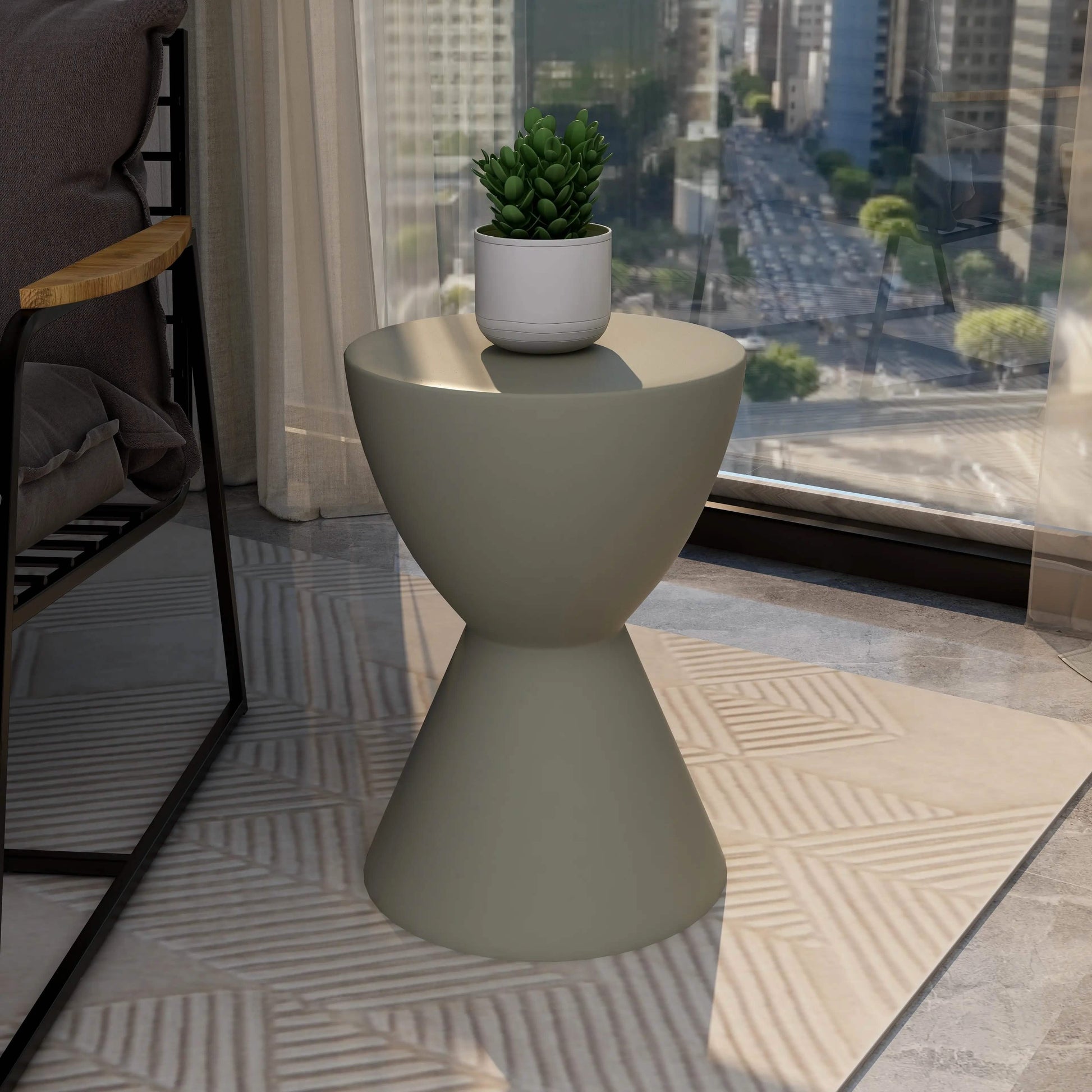 Leisuremod TABLE Loft 14" Wide Round Fiberstone Side End Table with Hourglass Design