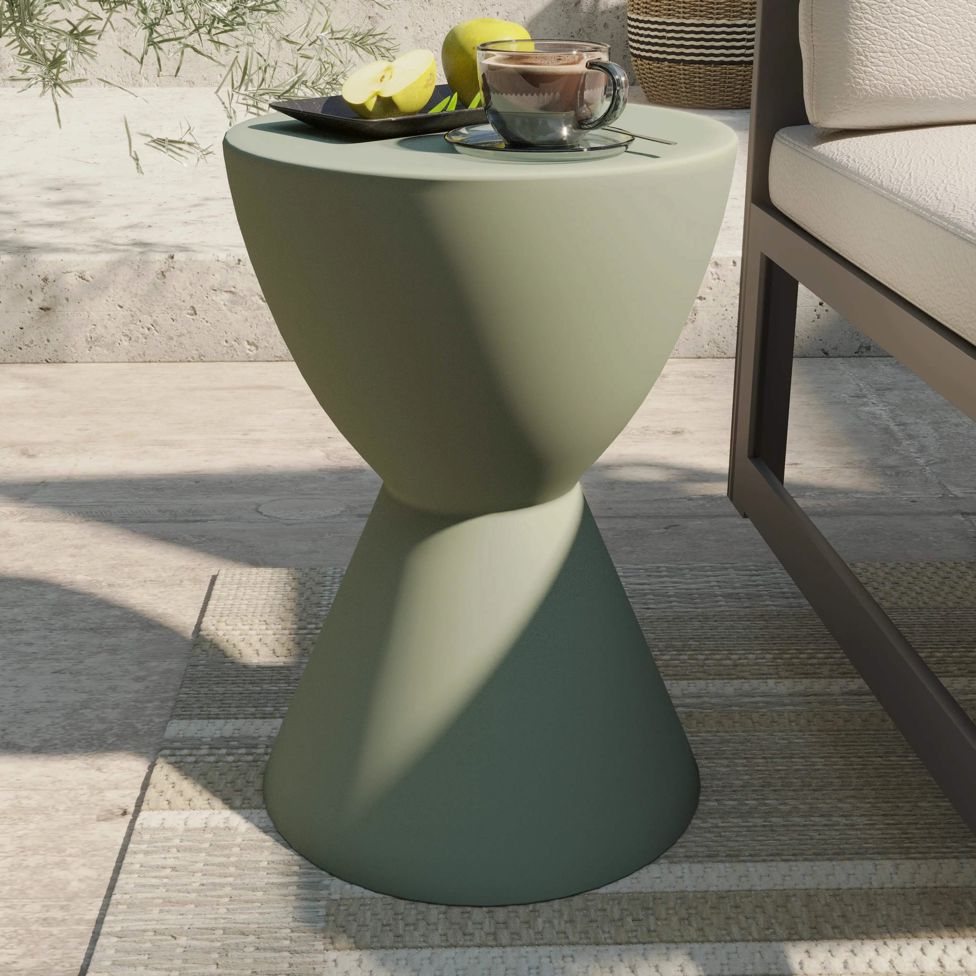 Leisuremod TABLE Loft 14" Wide Round Fiberstone Side End Table with Hourglass Design