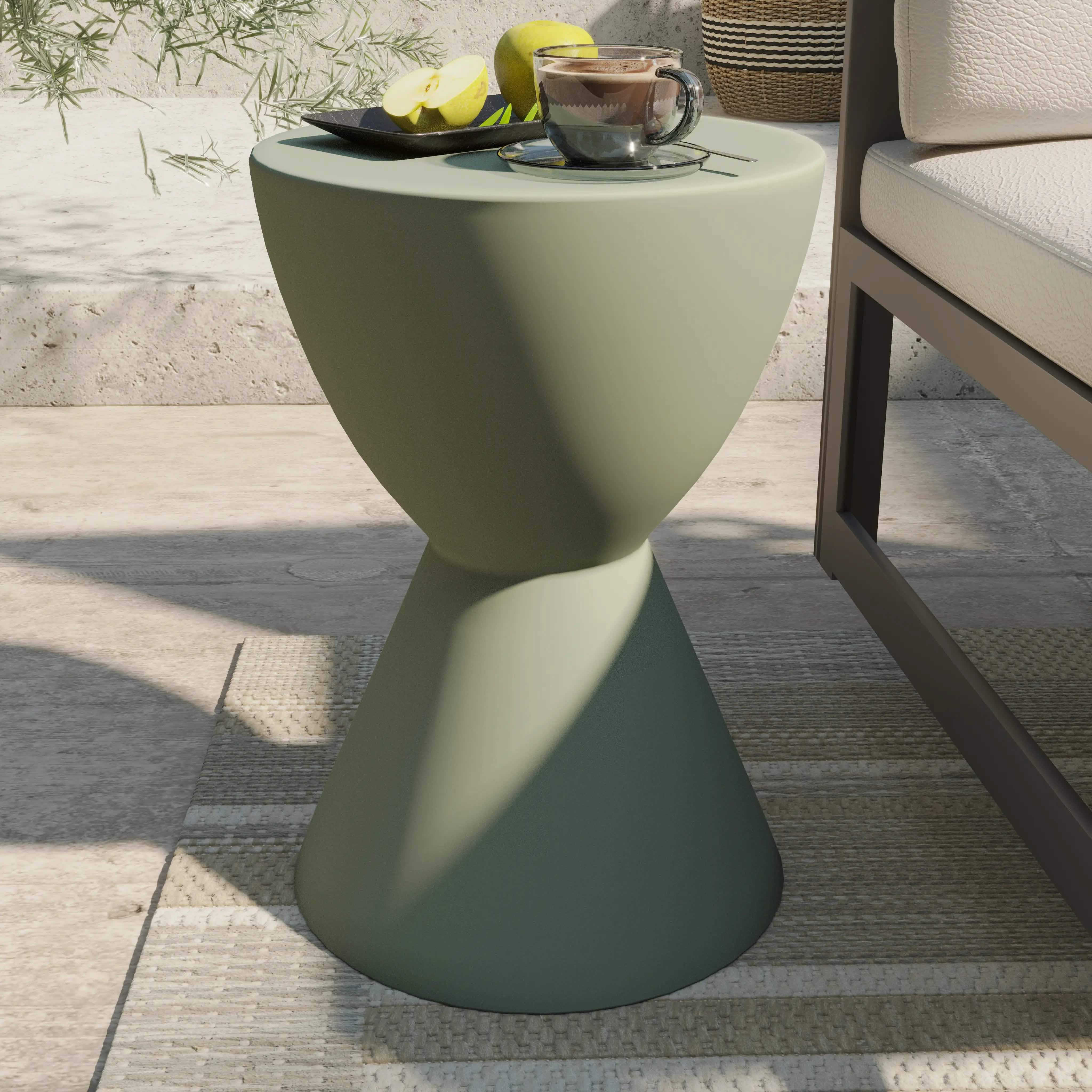 Leisuremod TABLE Loft 14" Wide Round Fiberstone Side End Table with Hourglass Design