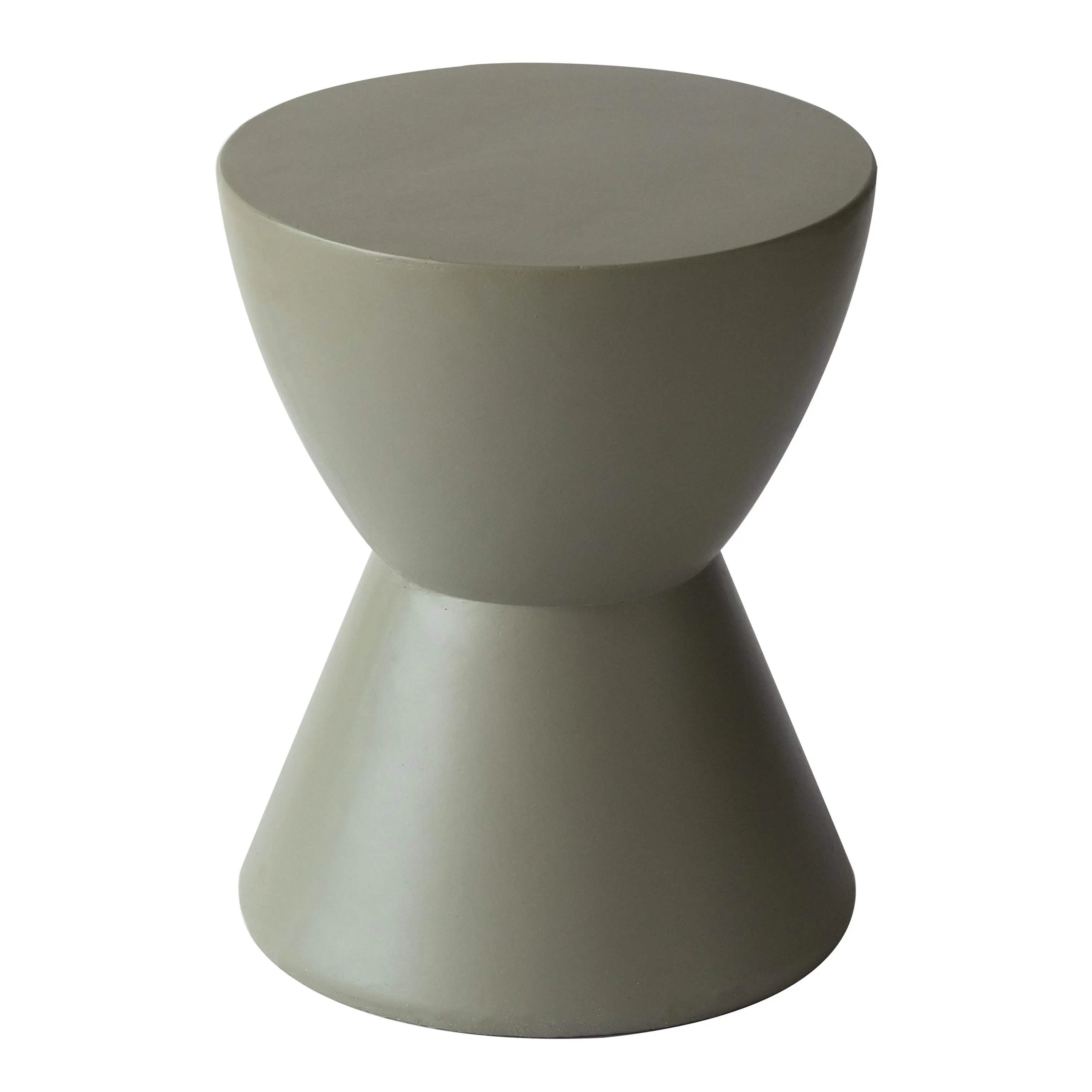 Leisuremod TABLE Moss Grey Loft 14" Wide Round Fiberstone Side End Table with Hourglass Design