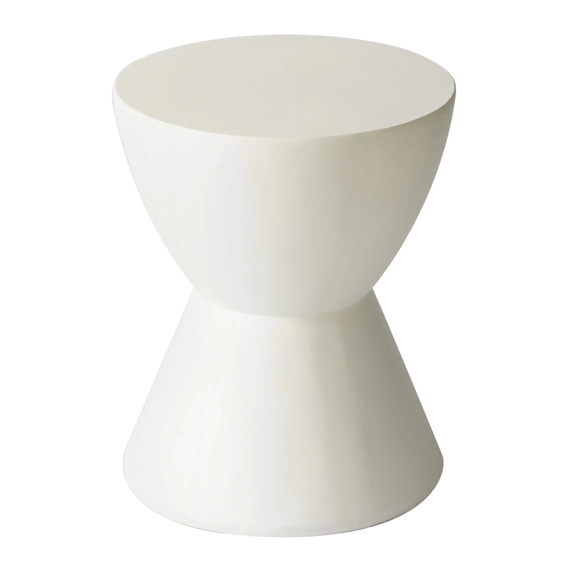 Leisuremod TABLE White Loft 14" Wide Round Fiberstone Side End Table with Hourglass Design