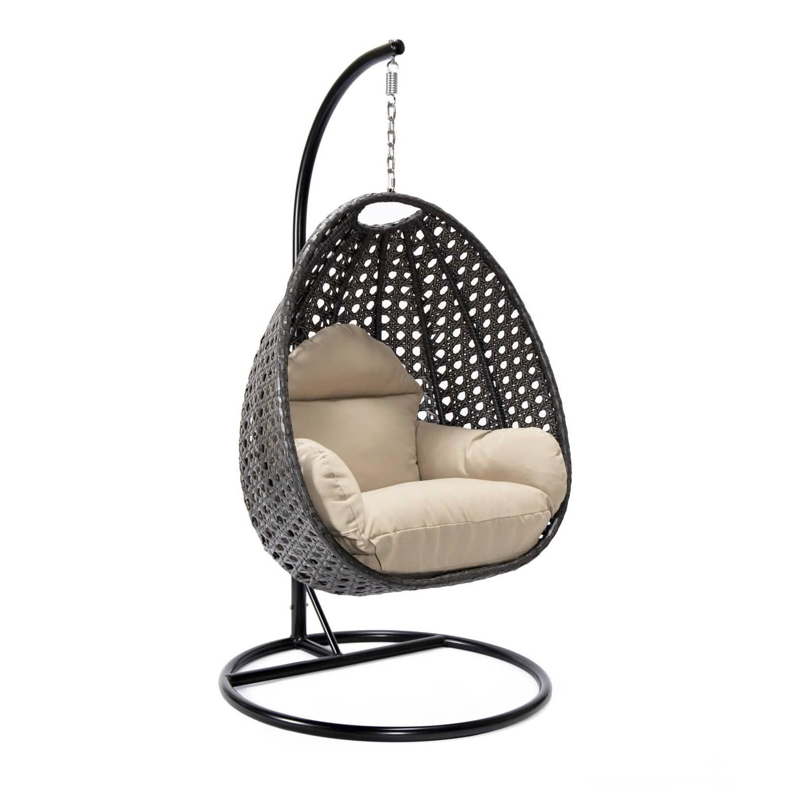 Charcoal Wicker Hanging Single Egg Swing Chair With Cushions Taupe Leisuremod
