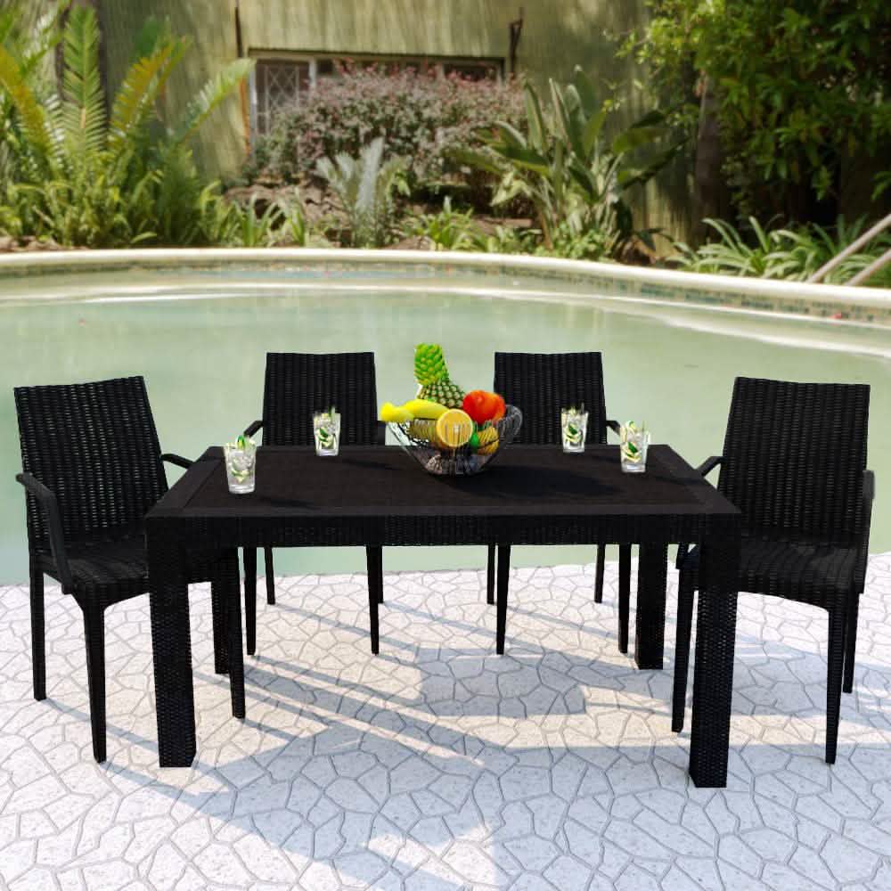 Weave Mace Indoor/Outdoor Chair (With Arms) Black Leisuremod