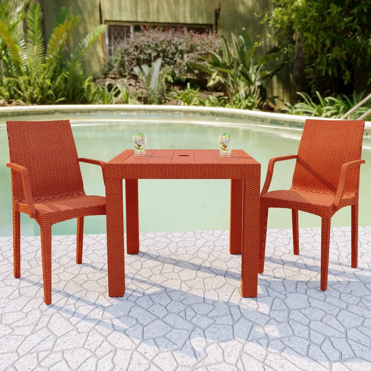 Weave Mace Indoor/Outdoor Chair (With Arms) White Leisuremod
