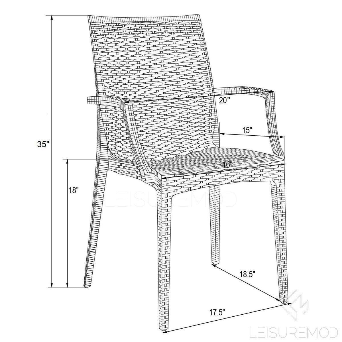 Weave Mace Indoor/Outdoor Chair (With Arms) Black Leisuremod