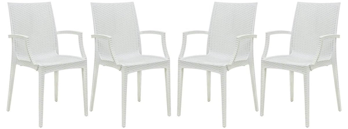 Weave Mace Indoor/Outdoor Chair (With Arms) White Leisuremod