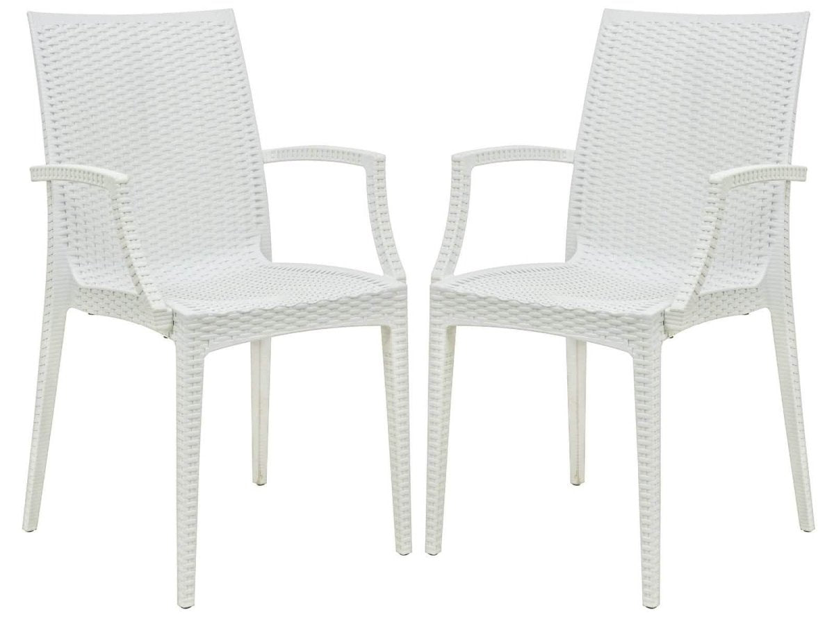 Weave Mace Indoor/Outdoor Chair (With Arms) White Leisuremod