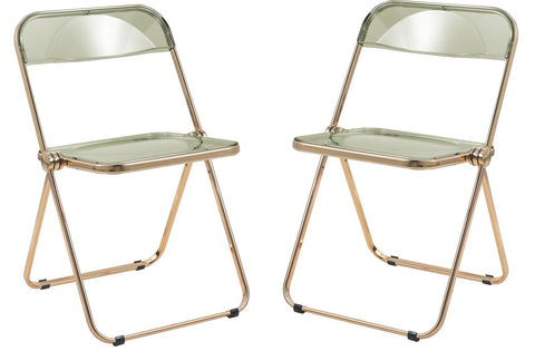 Lawrence Acrylic Folding Chair With Gold Metal Frame Set of 2