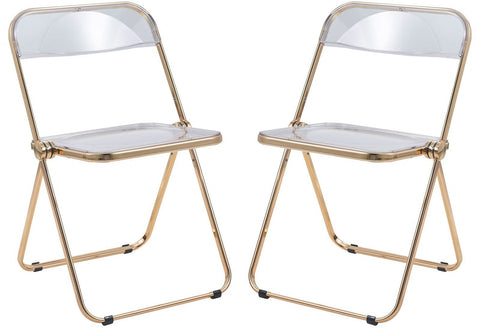 Lawrence Acrylic Folding Chair With Gold Metal Frame Set of 2