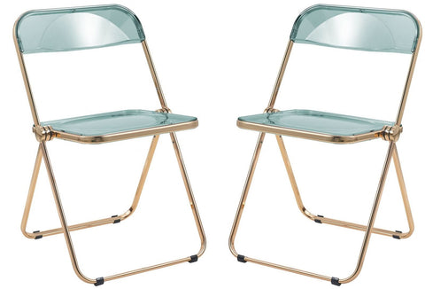 Lawrence Acrylic Folding Chair With Gold Metal Frame Set of 2