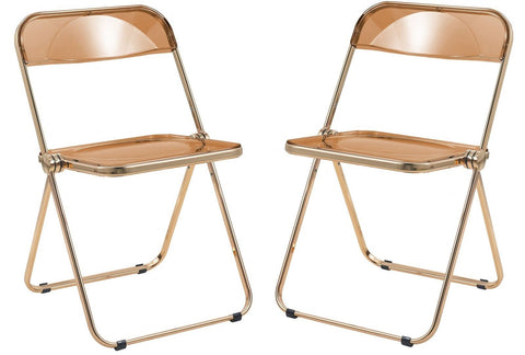 Lawrence Acrylic Folding Chair With Gold Metal Frame Set of 2
