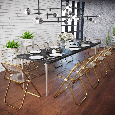 Lawrence Acrylic Folding Chair With Gold Metal Frame Set of 2