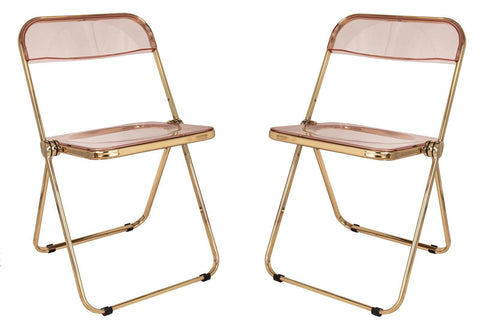 Lawrence Acrylic Folding Chair With Gold Metal Frame Set of 2