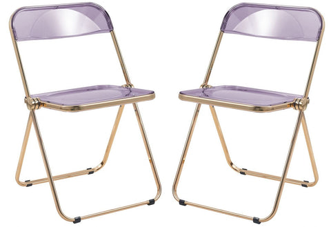Lawrence Acrylic Folding Chair With Gold Metal Frame Set of 2