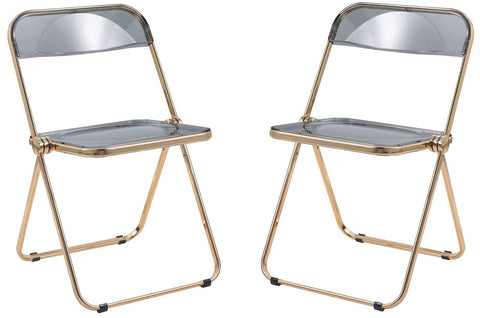 Lawrence Acrylic Folding Chair With Gold Metal Frame Set of 2
