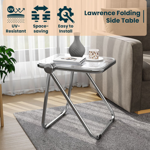 Lawrence Square Folding Side Table with Plastic Tabletop in Chrome Aluminum/Iron Frame