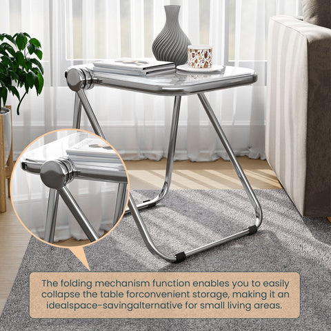 Lawrence Square Folding Side Table with Plastic Tabletop in Chrome Aluminum/Iron Frame
