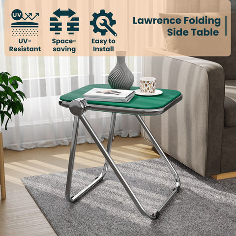 Lawrence Square Folding Side Table with Plastic Tabletop in Chrome Aluminum/Iron Frame