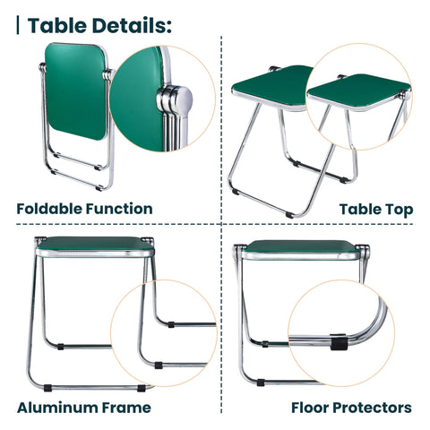 Lawrence Square Folding Side Table with Plastic Tabletop in Chrome Aluminum/Iron Frame