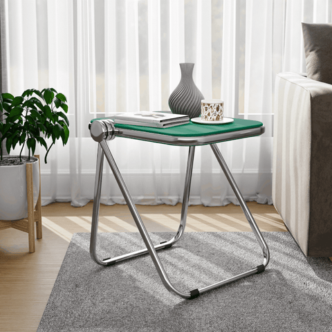 Lawrence Square Folding Side Table with Plastic Tabletop in Chrome Aluminum/Iron Frame