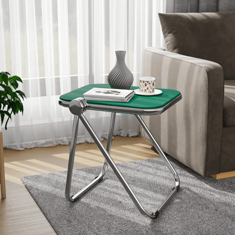 Lawrence Square Folding Side Table with Plastic Tabletop in Chrome Aluminum/Iron Frame