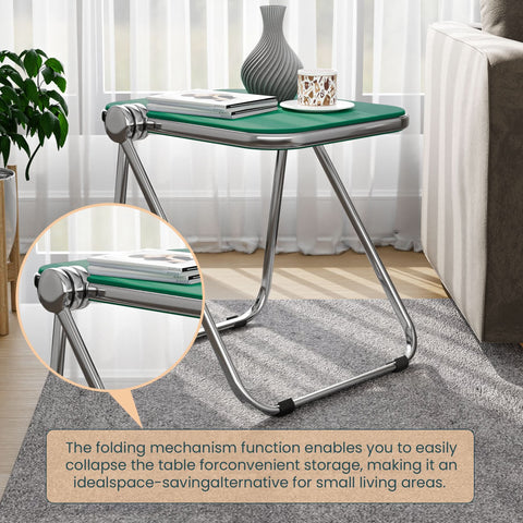 Lawrence Square Folding Side Table with Plastic Tabletop in Chrome Aluminum/Iron Frame