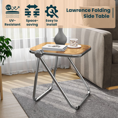 Lawrence Square Folding Side Table with Plastic Tabletop in Chrome Aluminum/Iron Frame