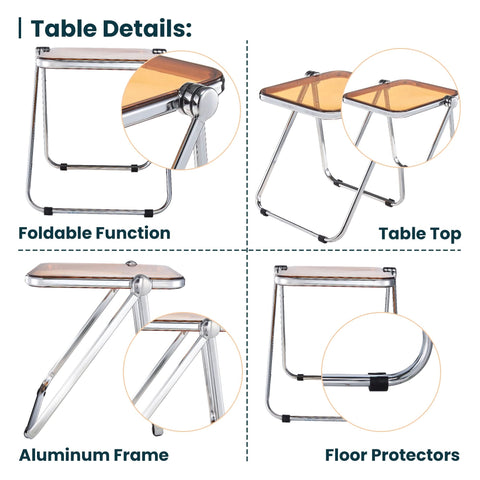 Lawrence Square Folding Side Table with Plastic Tabletop in Chrome Aluminum/Iron Frame