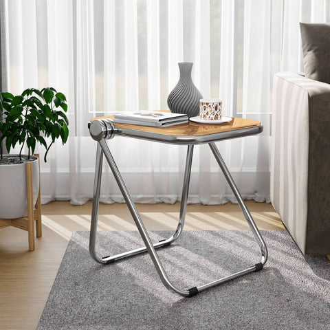 Lawrence Square Folding Side Table with Plastic Tabletop in Chrome Aluminum/Iron Frame