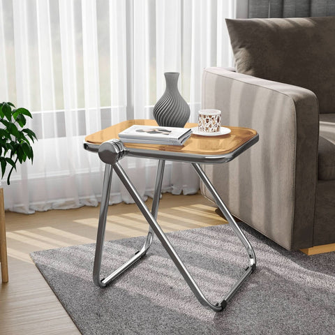 Lawrence Square Folding Side Table with Plastic Tabletop in Chrome Aluminum/Iron Frame