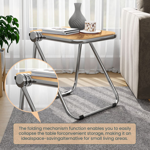 Lawrence Square Folding Side Table with Plastic Tabletop in Chrome Aluminum/Iron Frame