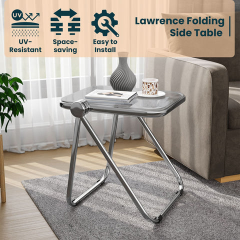 Lawrence Square Folding Side Table with Plastic Tabletop in Chrome Aluminum/Iron Frame