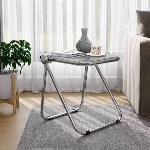 Lawrence Square Folding Side Table with Plastic Tabletop in Chrome Aluminum/Iron Frame